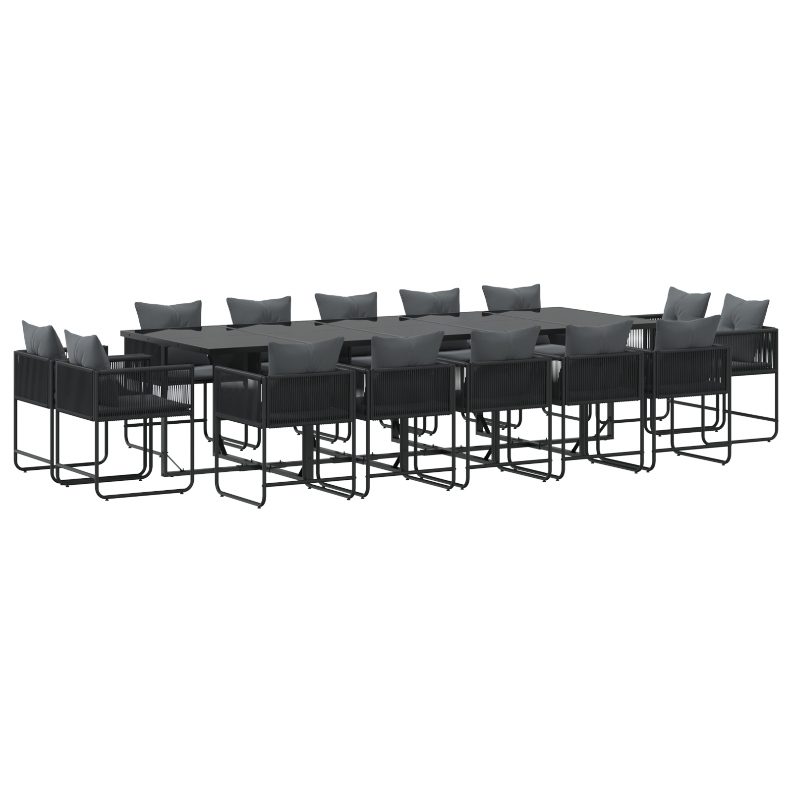 19 Piece Garden Dining Set with Cushions Black Steel and Poly Rattan - Image 2
