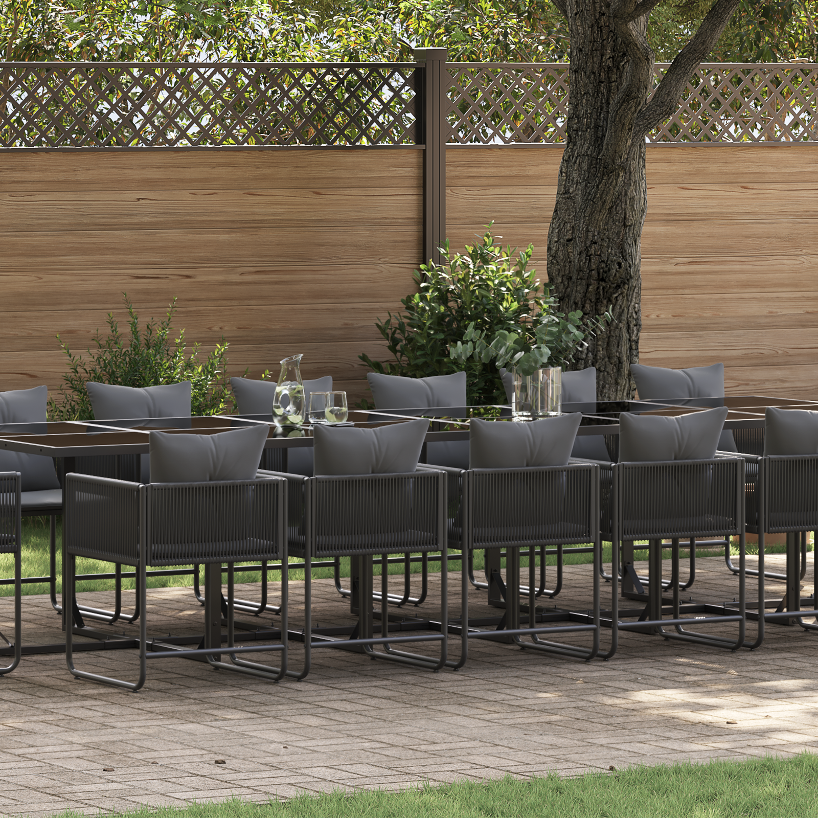 22 Piece Garden Dining Set with Cushions Steel and Poly Rattan
