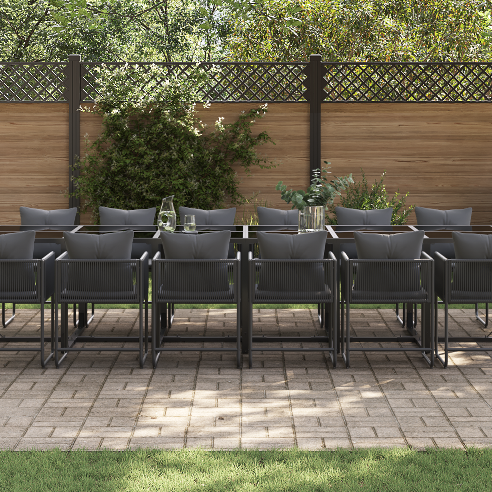 22 Piece Garden Dining Set with Cushions Steel and Poly Rattan - Image 3