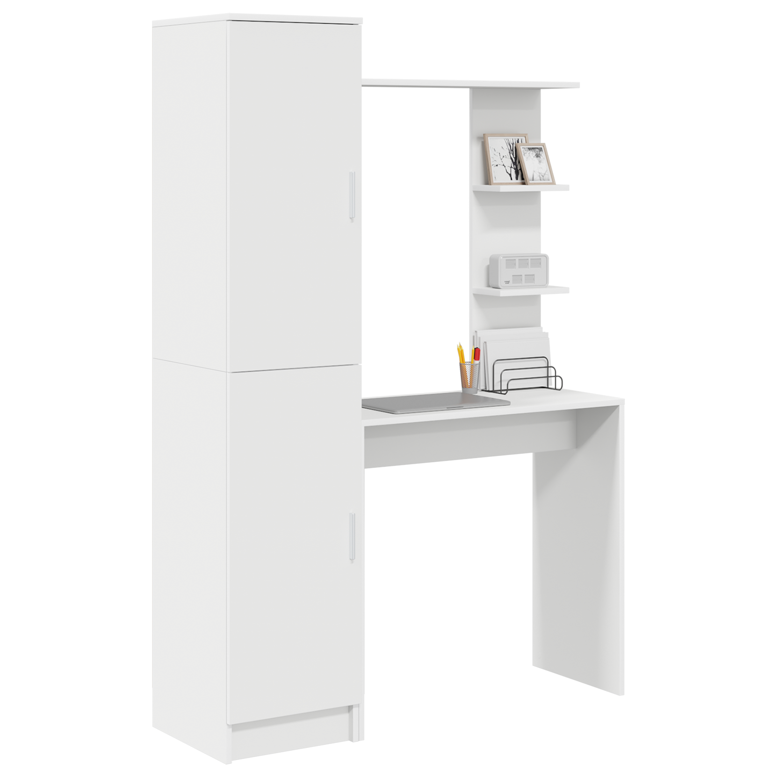 Desk with Storage White Engineered Wood - Image 3