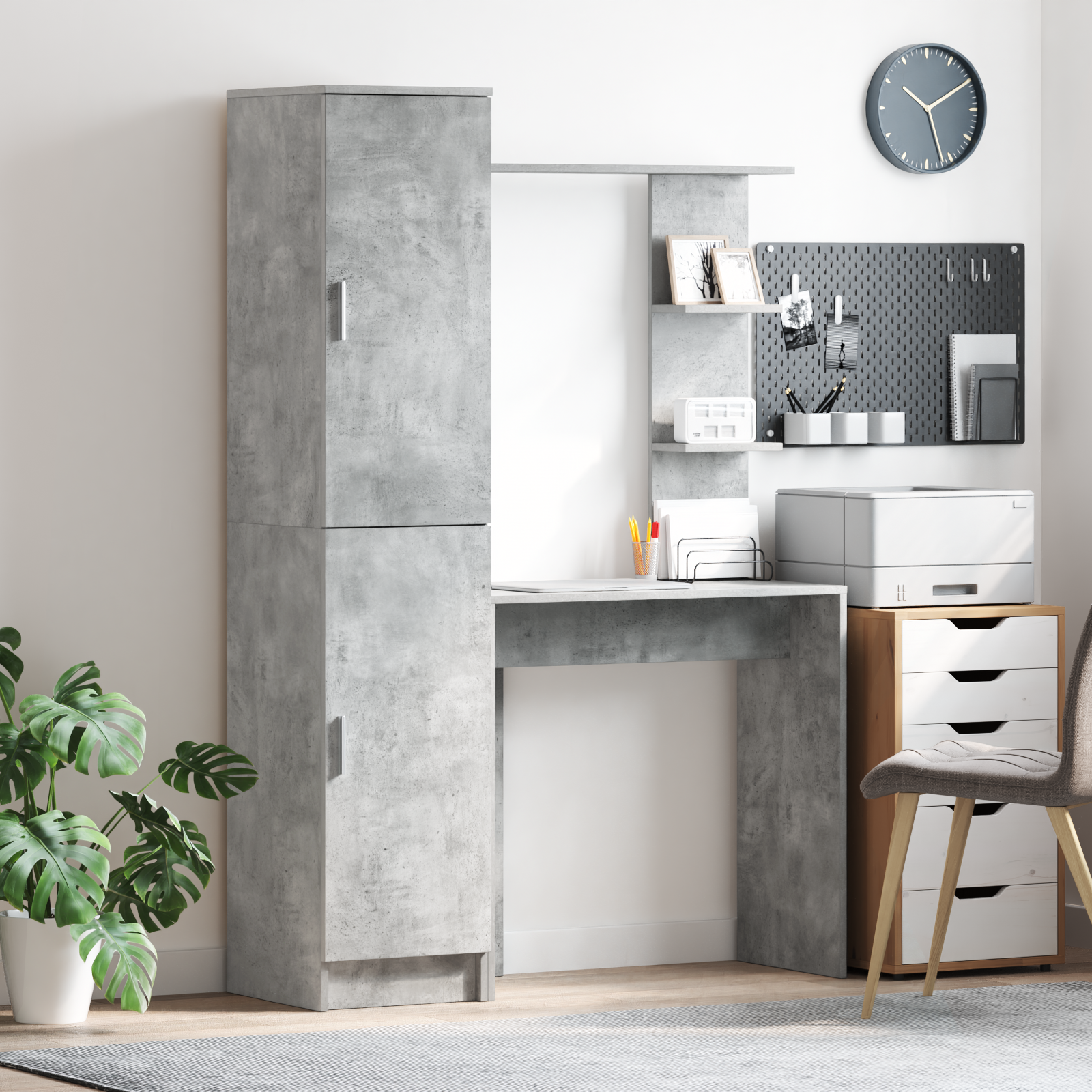 Desk with Storage Concrete Grey Engineered Wood