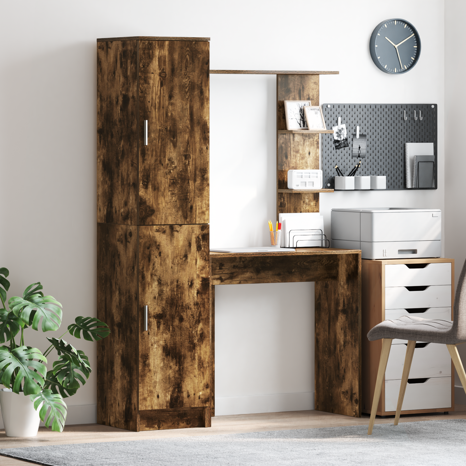 Desk with Storage Smoked Oak Engineered Wood