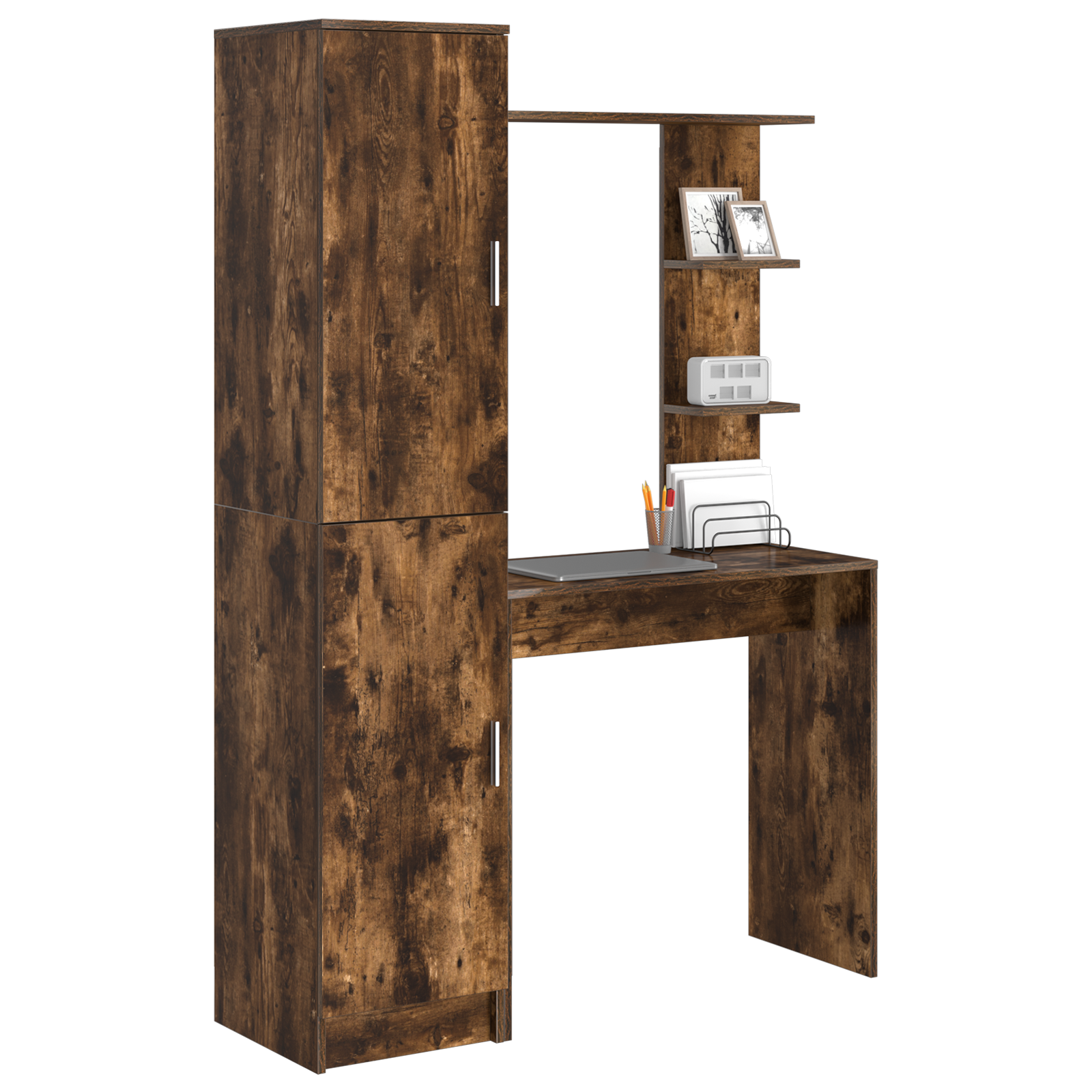 Desk with Storage Smoked Oak Engineered Wood - Image 3