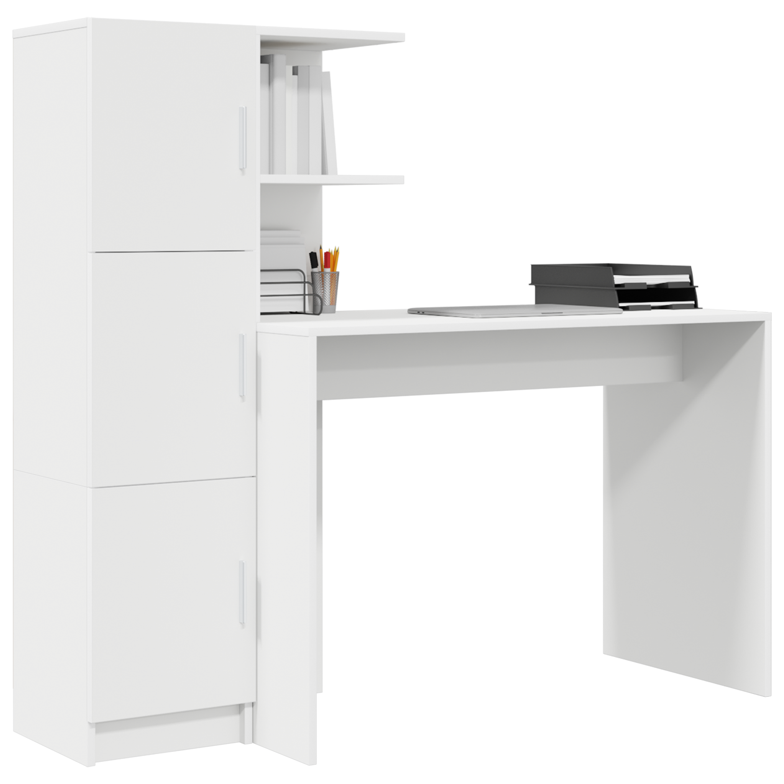 Desk with Storage White Engineered Wood - Image 3