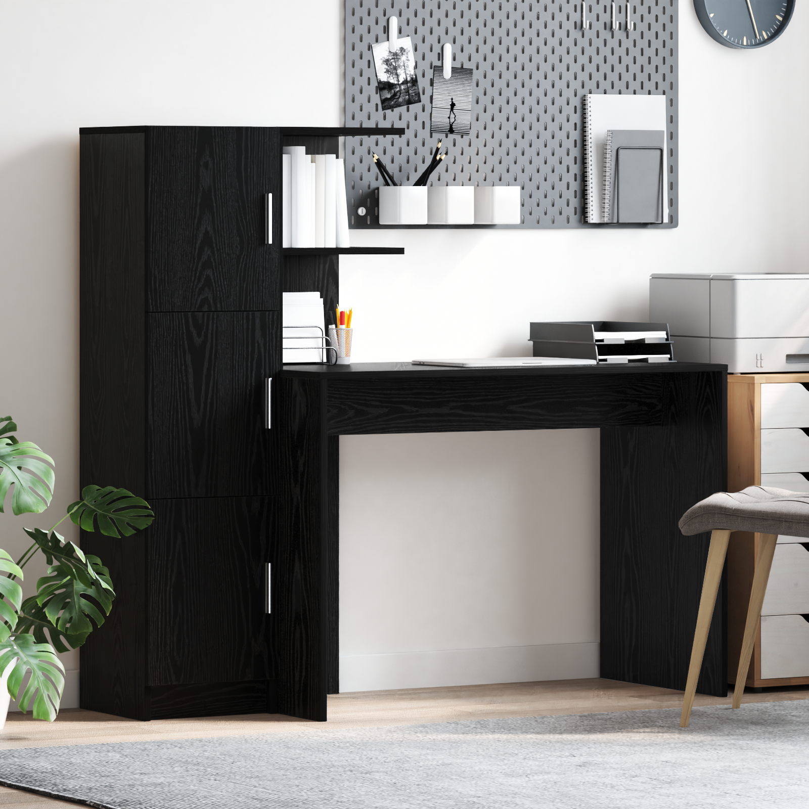 Desk with Storage Black Oak Engineered Wood