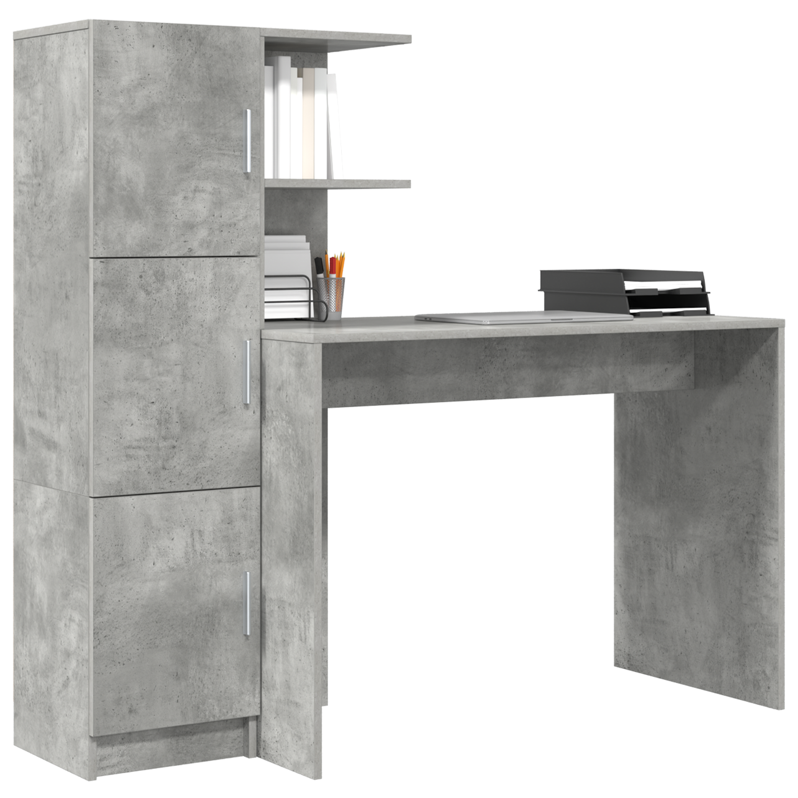 Desk with Storage Concrete Grey Engineered Wood - Image 3