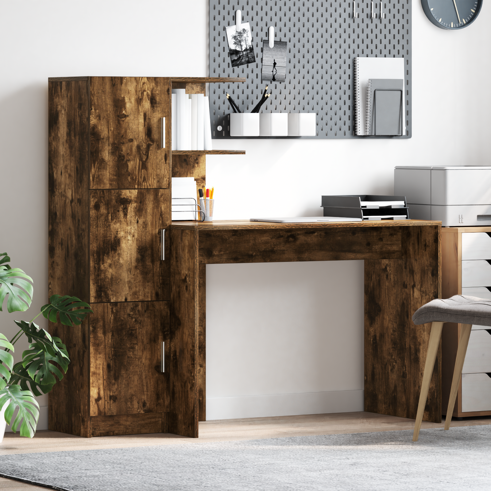 Desk with Storage Smoked Oak Engineered Wood