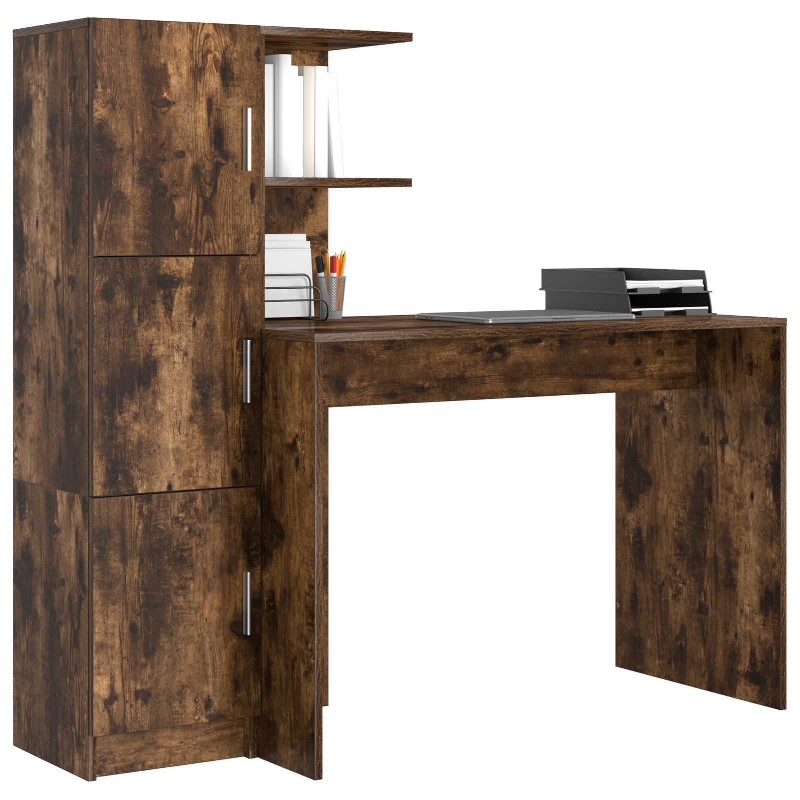 Desk with Storage Smoked Oak Engineered Wood - Image 3