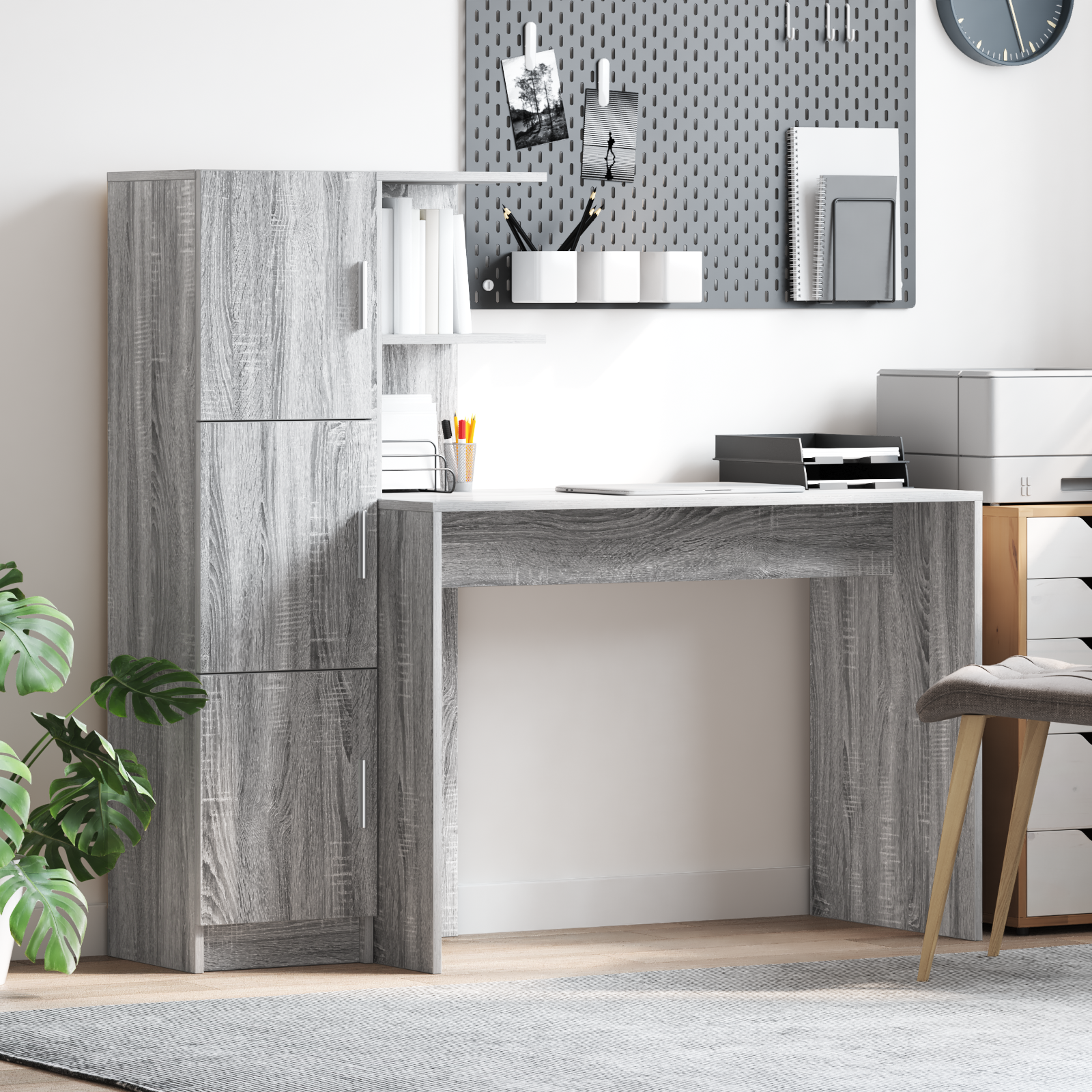 Desk with Storage Grey Sonoma Engineered Wood