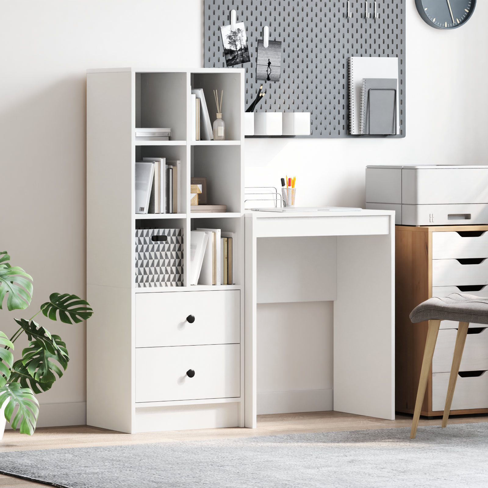 Desk with Storage White Engineered Wood