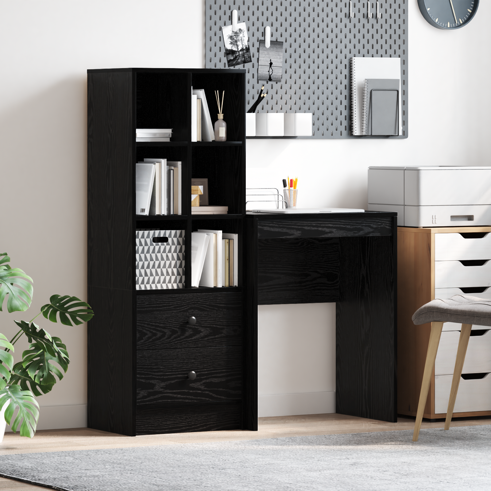 Desk with Storage Black Oak Engineered Wood