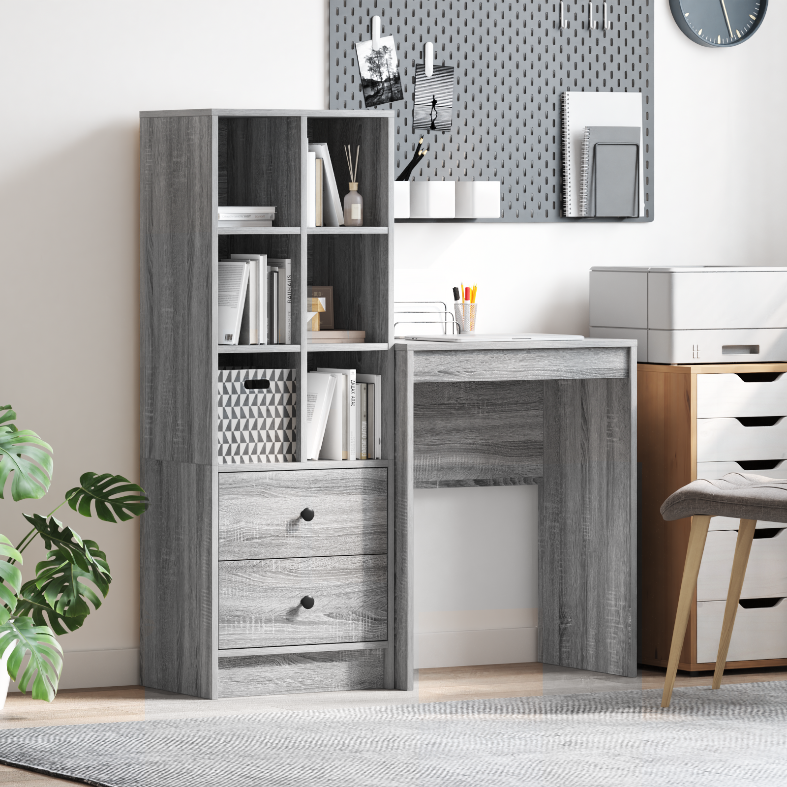 Desk with Storage Grey Sonoma Engineered Wood