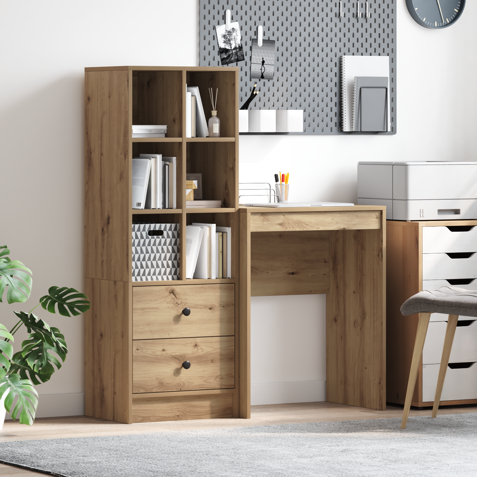 Desk with Storage Artisan Oak Engineered Wood