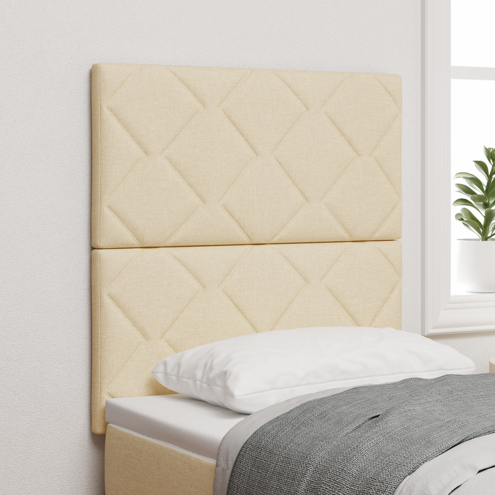 Headboard Diamond Blocks Design Cream 80 cm Fabric