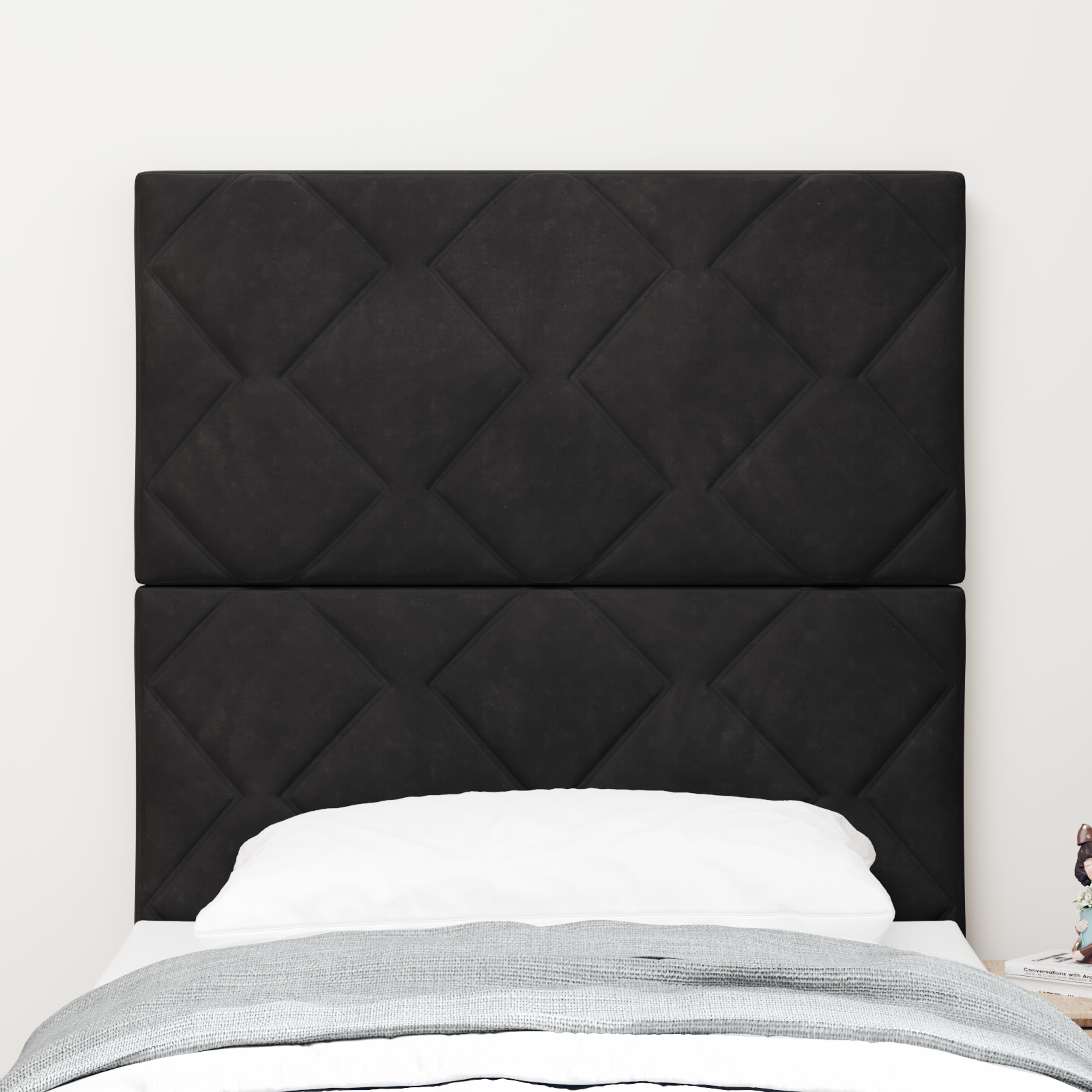 Headboard with Diamond Blocks Design in Black, 80 cm Velvet - Image 3