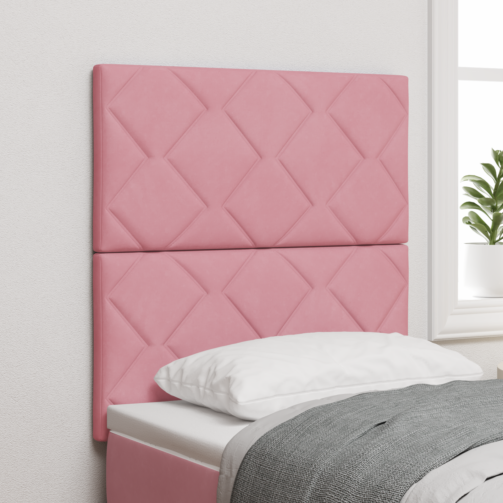 Pink Velvet Headboard with Diamond Blocks - 80 cm