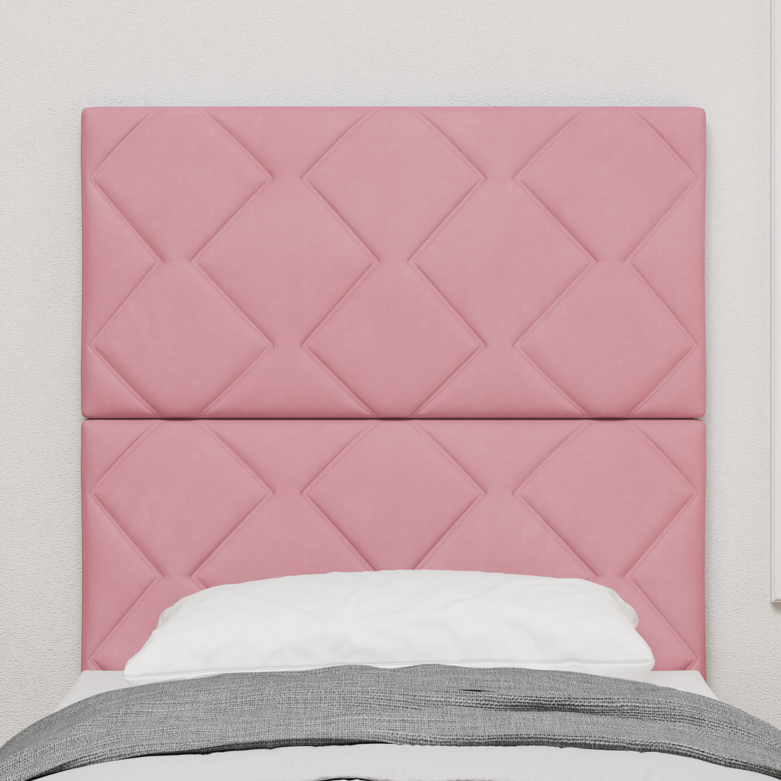 Pink Velvet Headboard with Diamond Blocks - 80 cm - Image 3
