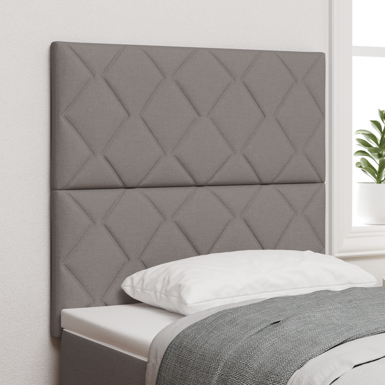 Headboard Diamond Blocks Design Taupe 90 cm Fabric