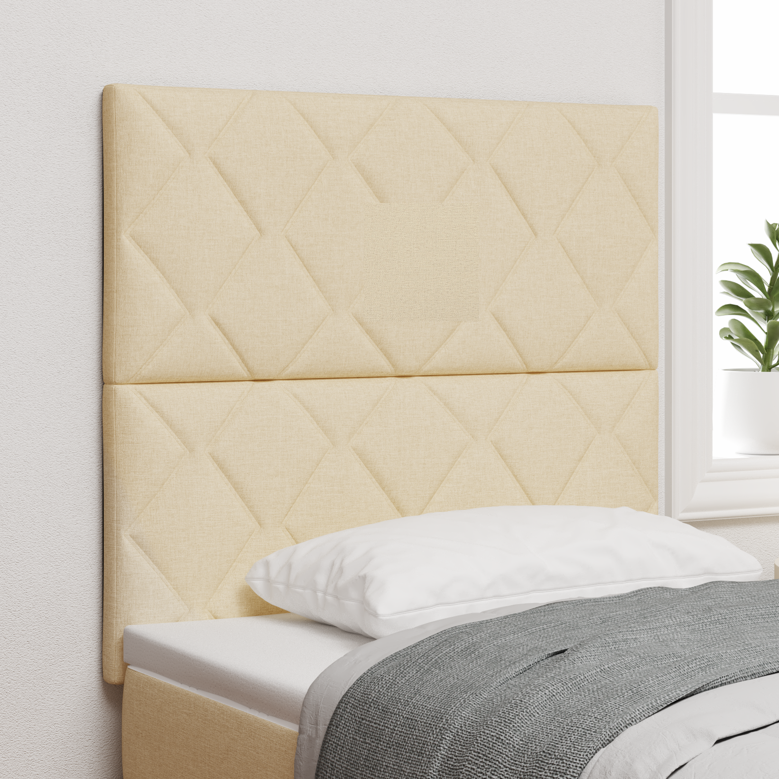 Headboard Diamond Blocks Design Cream 90 cm Fabric