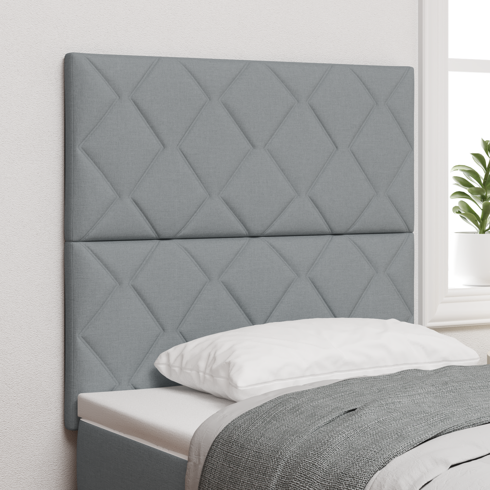 Headboard Diamond Blocks Design Light Grey 100 cm Fabric