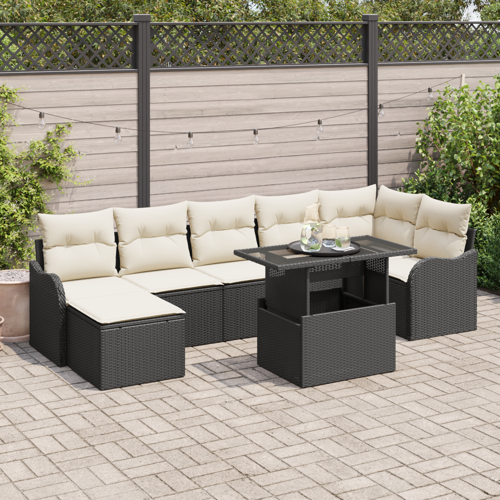 Set di Divani da Giardino da 8 Pezzi con Cuscini Nero Rattan Ploy 3348503