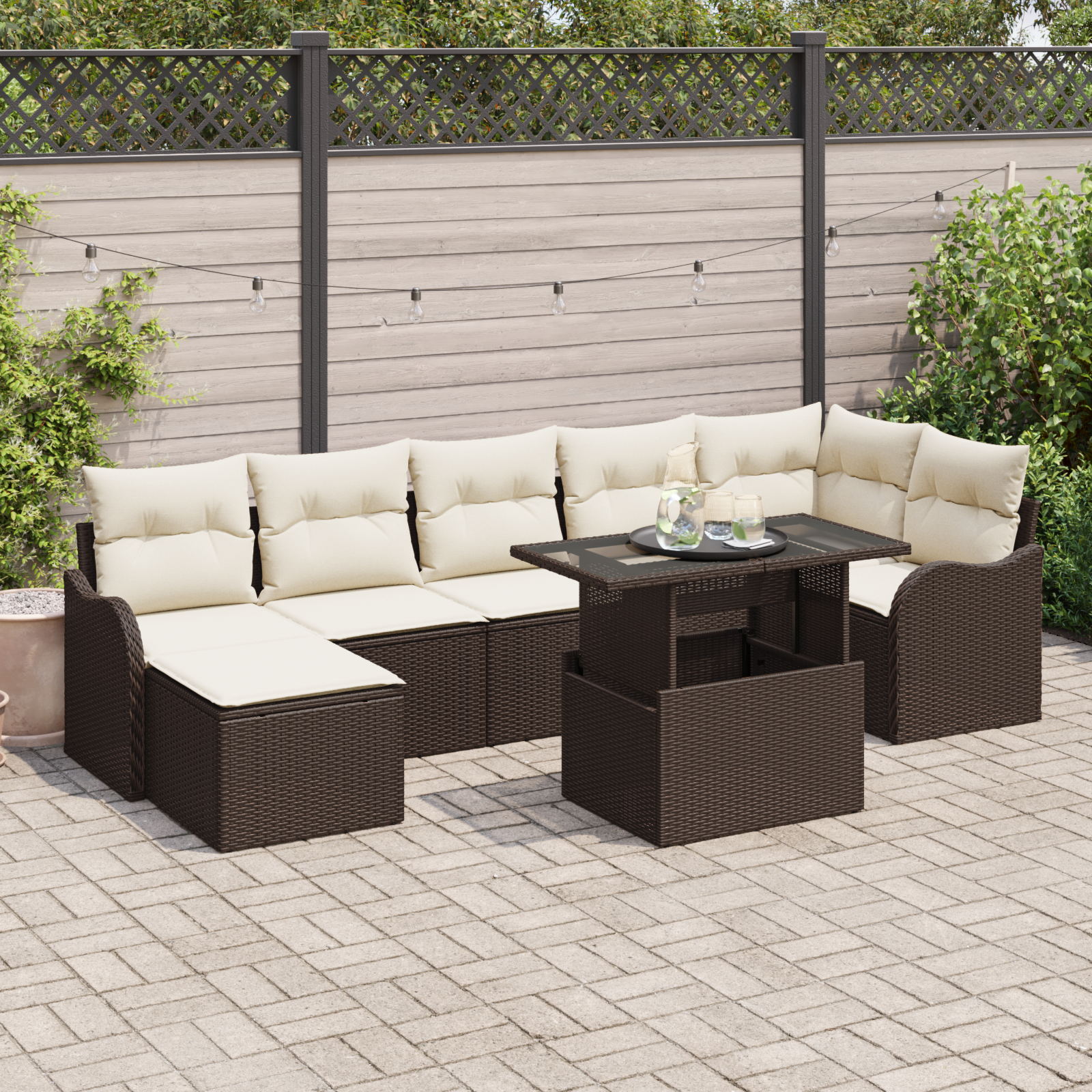 Set di divani da giardino 8 pezzi cuscini Marrone Polyrattan 3348504