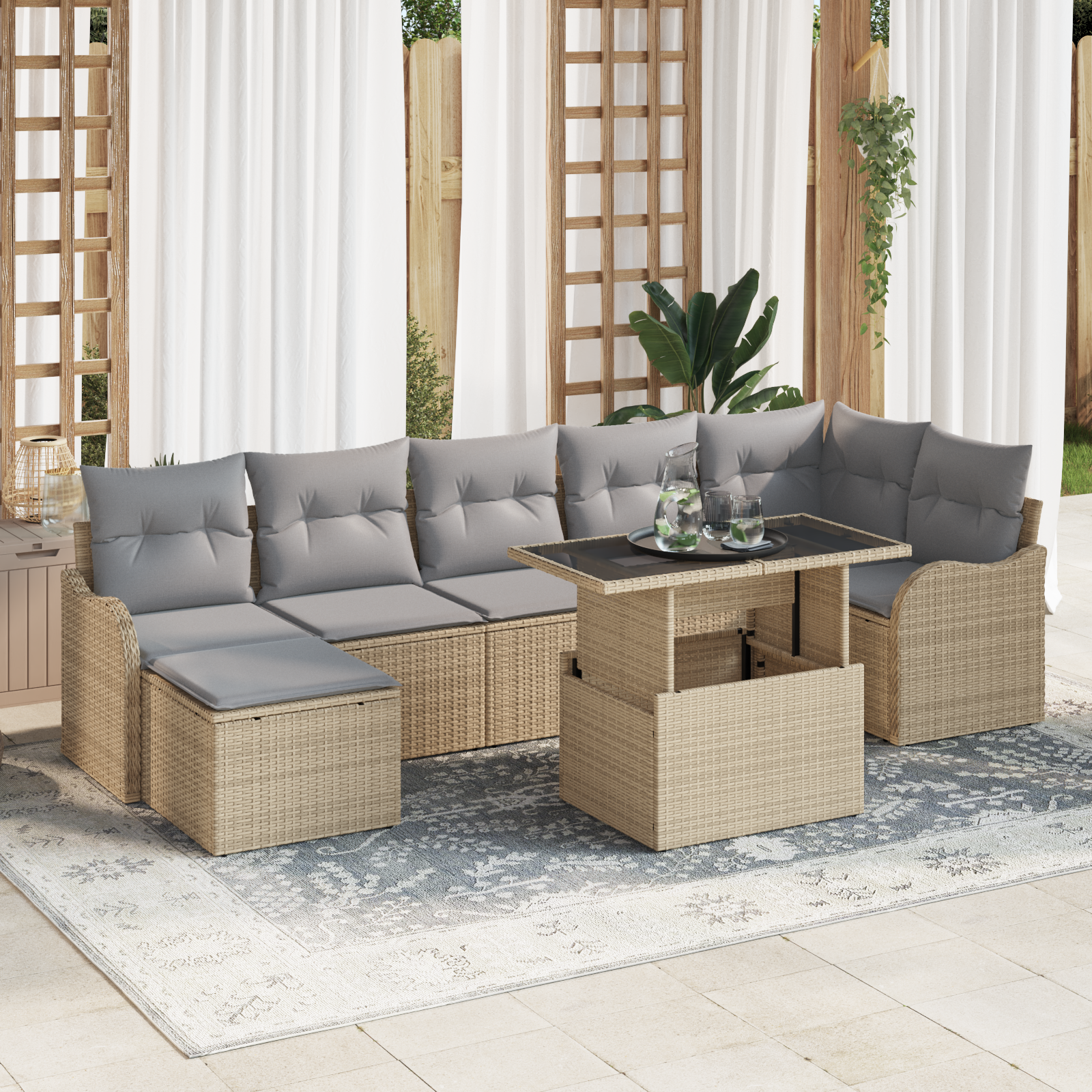 Set Divano Giardino 8 Pezzi con Cuscini Beige Rattan Sintetico 3348506