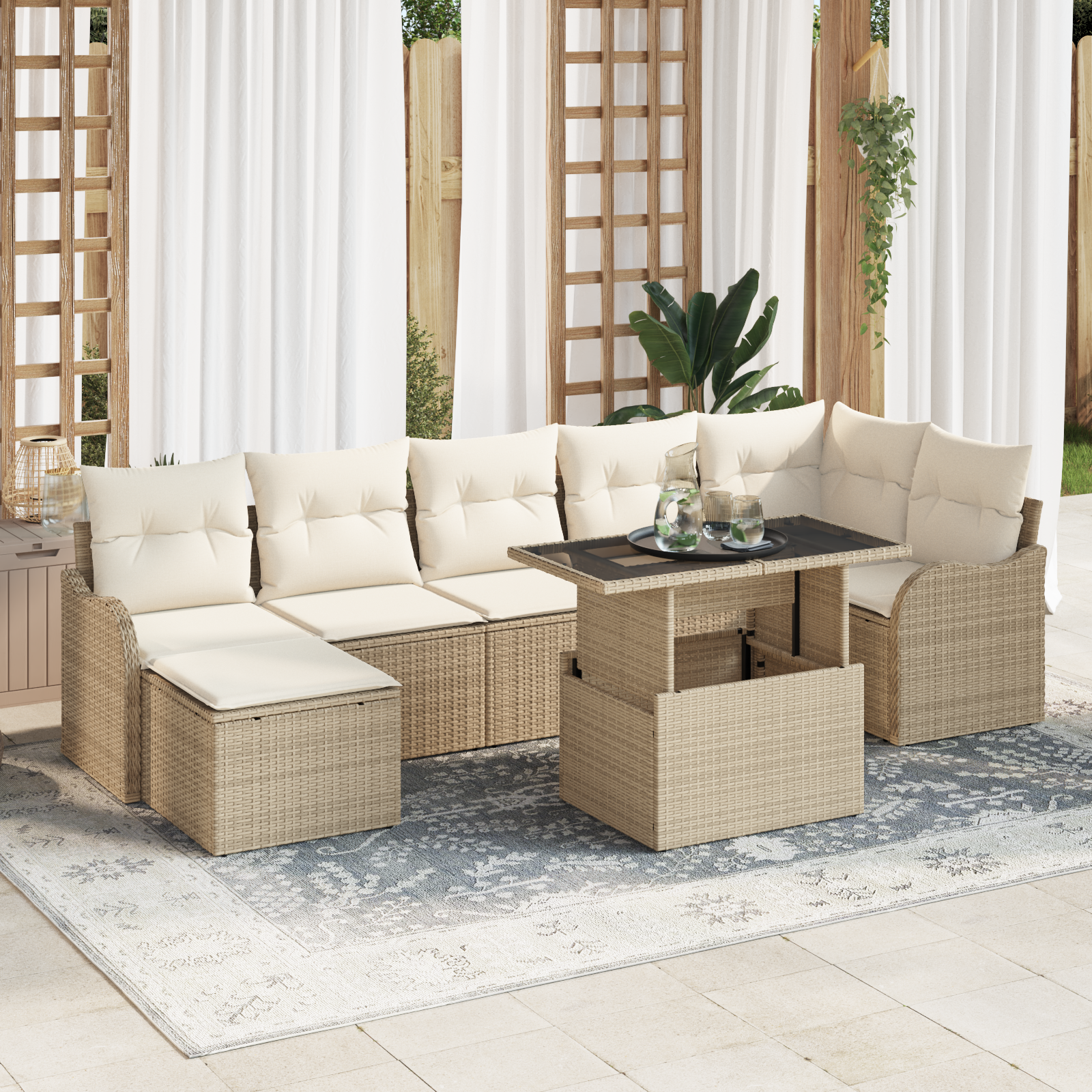 Set di Divani da Giardino in 8 Pezzi con Cuscini Beige in Polyrattan 3348507