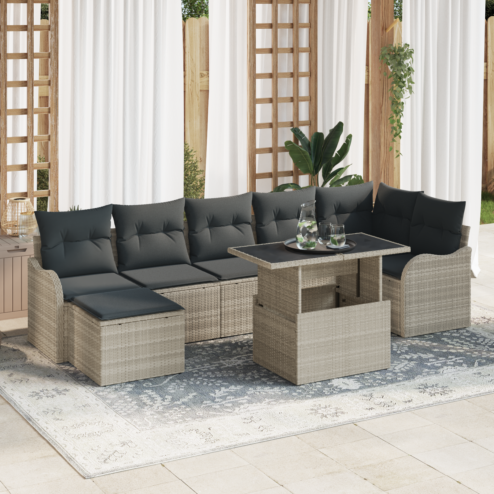 Set da Divano da Giardino 8 Pezzi con Cuscini Grigio Chiaro Rattan Polietilene 3348508