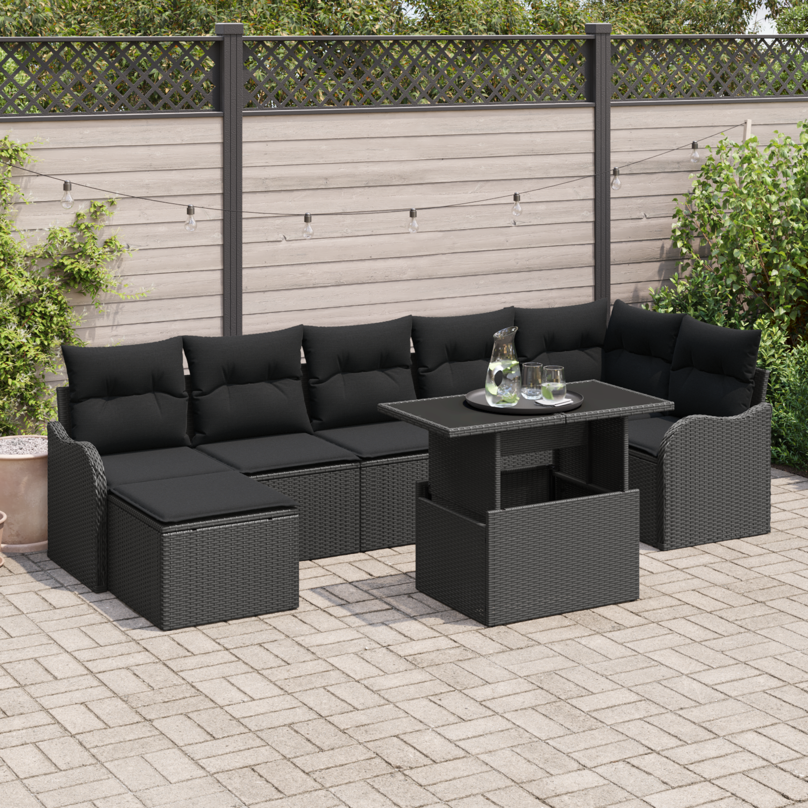 Set di Divani da Giardino a 8 Pezzi con Cuscini Rattan Nero Polyrattan 3348509