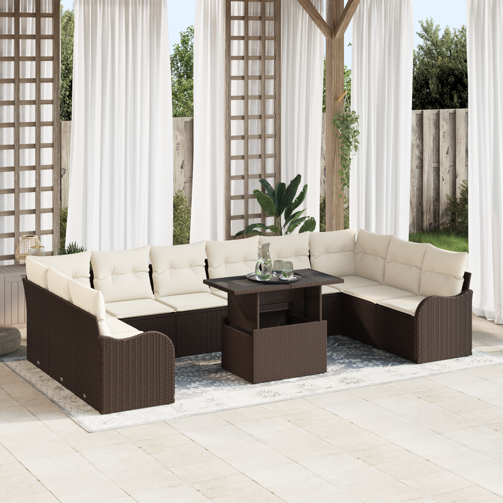 Set di Divani da Giardino da 11 Pezzi con Cuscini Marrone Polyrattan 3348534