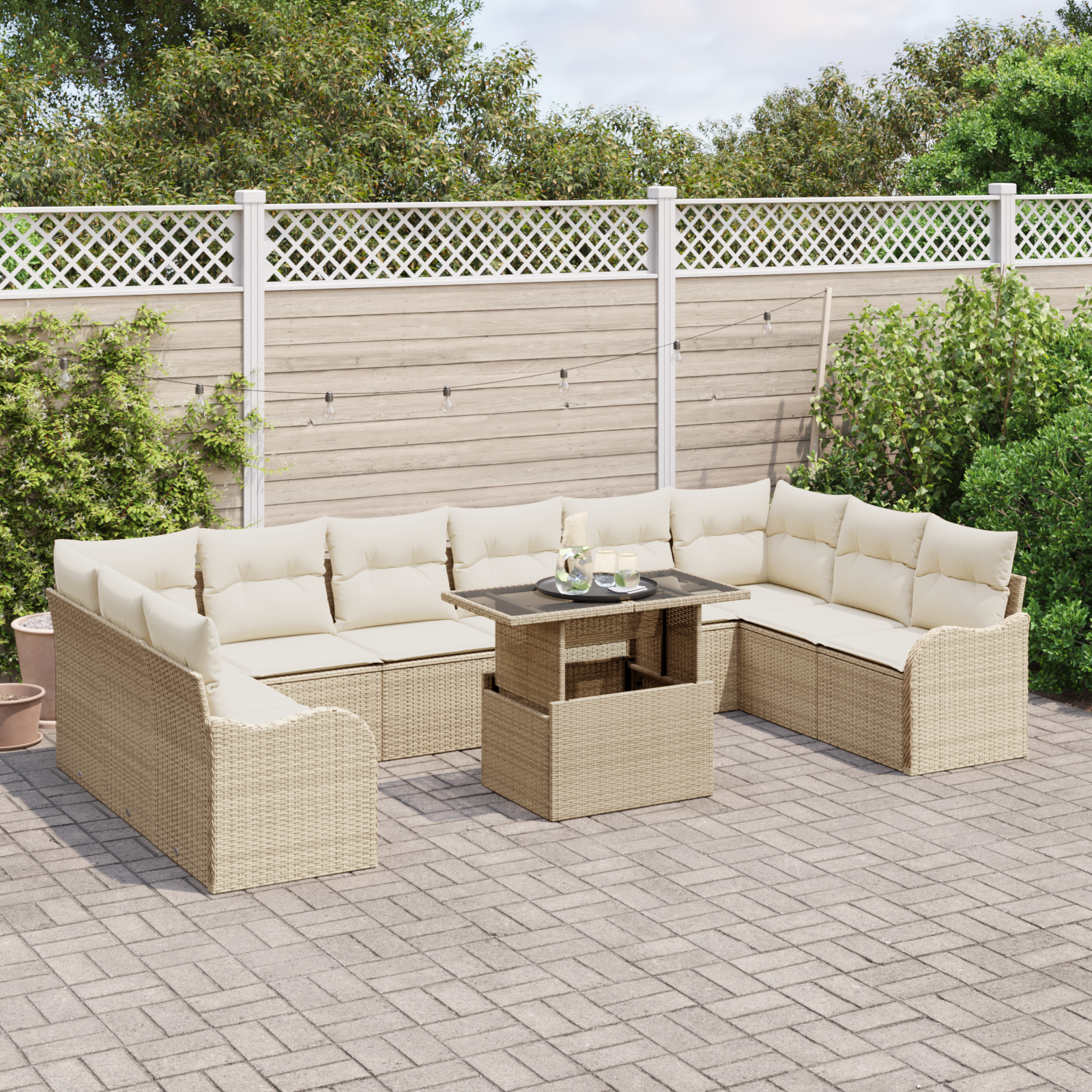 Thumbnail - vidaXL 11-teiliges Garten-Sofa-Set mit Kissen Beige Poly Rattan