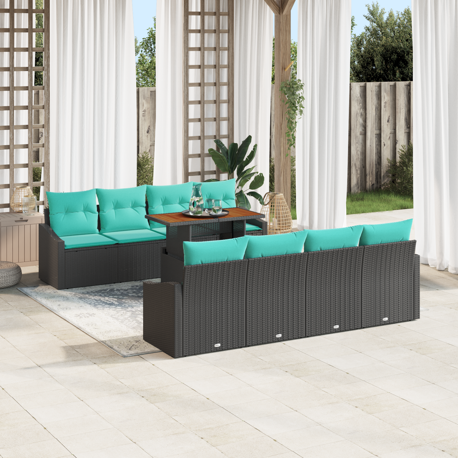 Tuin Sofa Set met kussen 9 pcs Zwart en Blauwgroen - Afbeelding 2