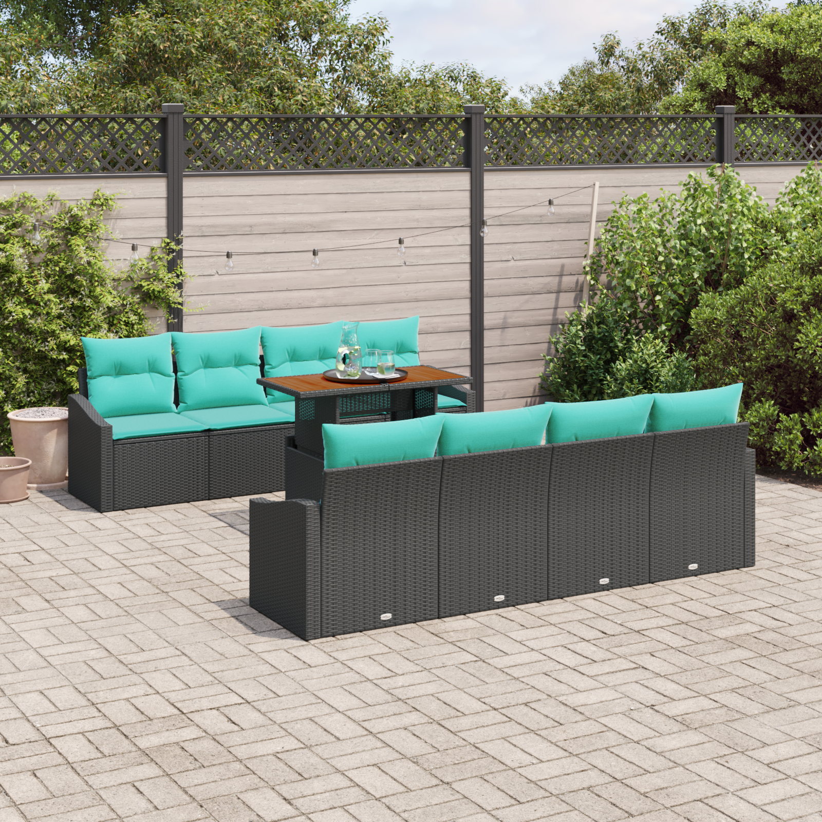 Tuin Sofa Set met kussen 9 pcs Zwart en Blauwgroen - Afbeelding 3