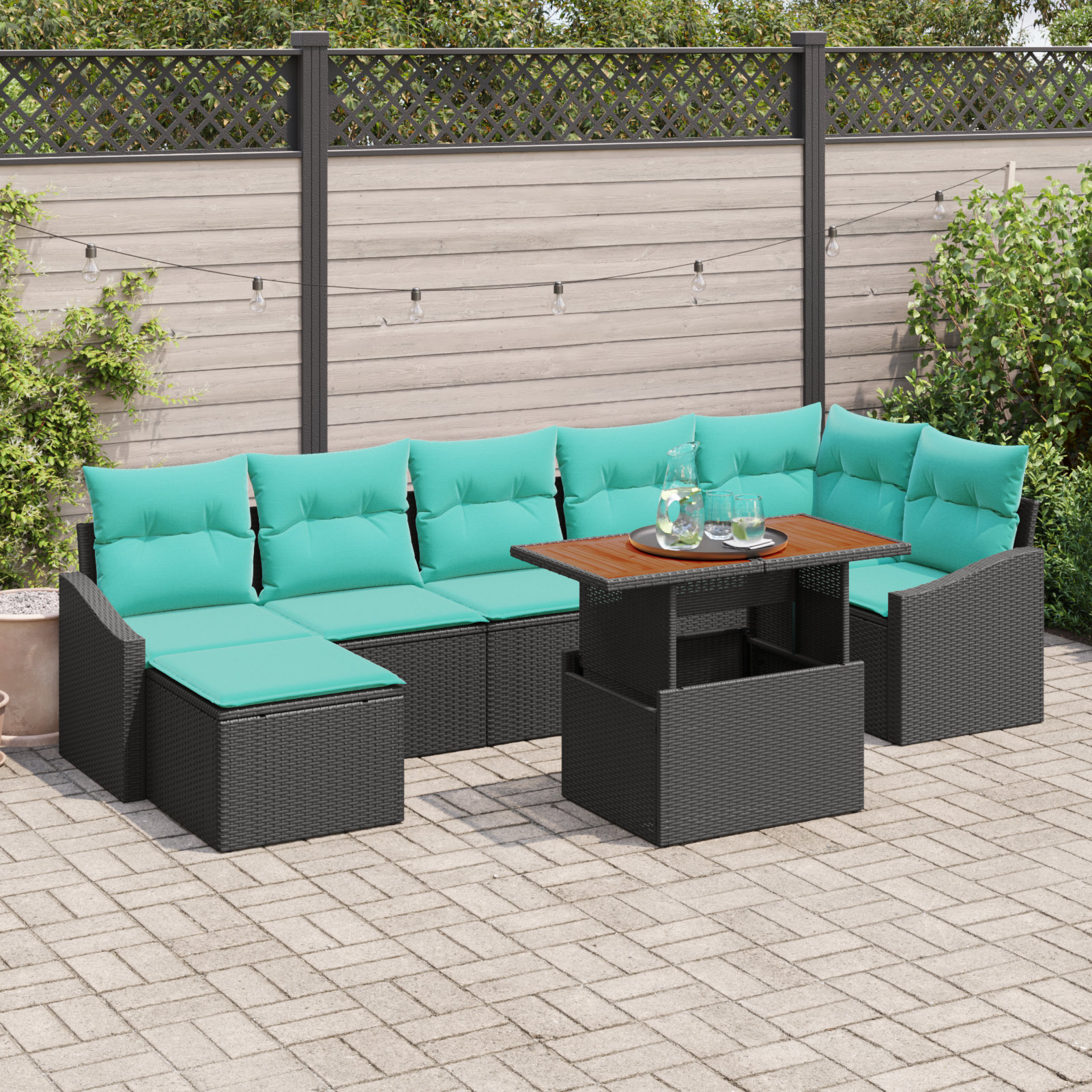 Tuin Sofa Set met kussen 8 pcs Zwart en Blauwgroen - Afbeelding 2