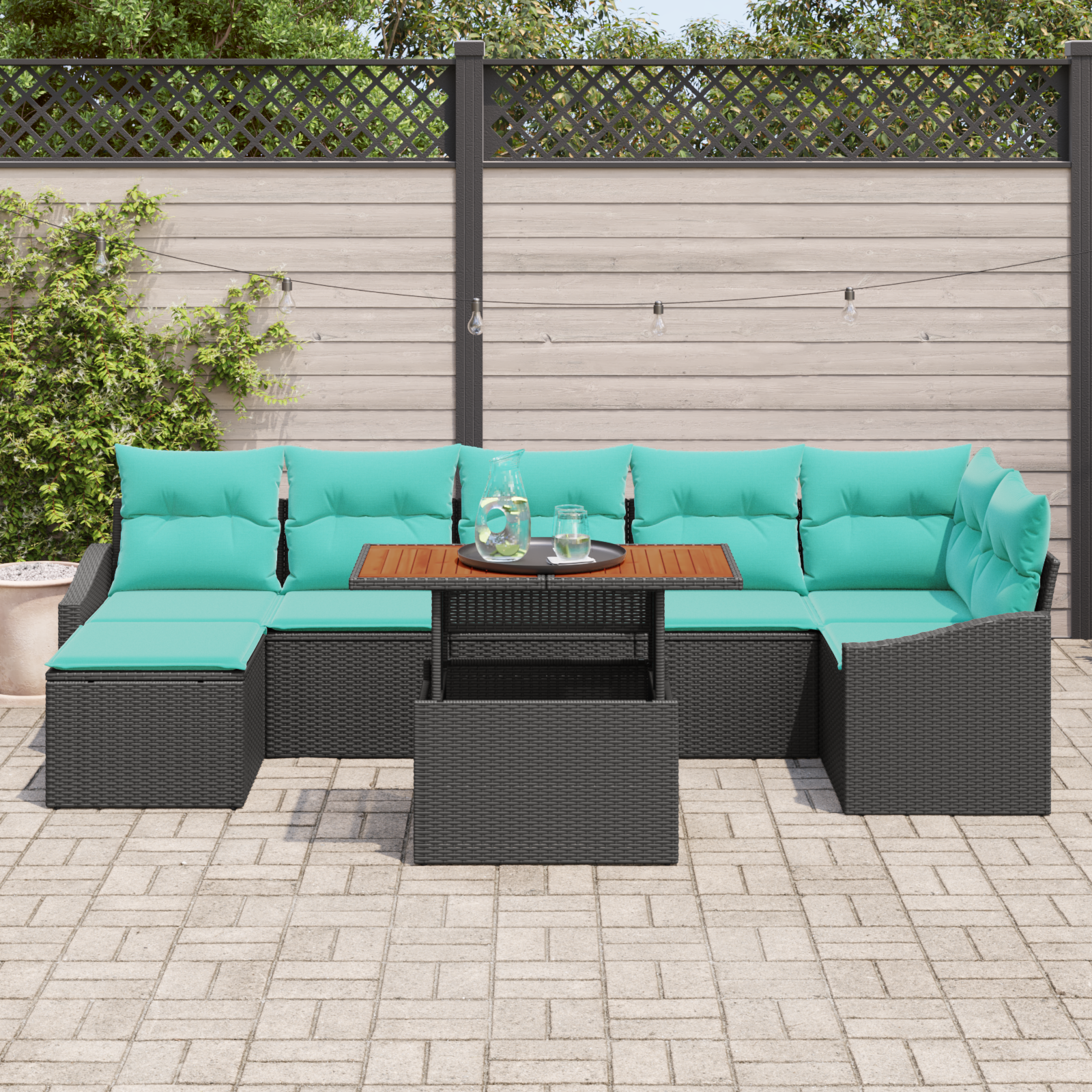 Tuin Sofa Set met kussen 8 pcs Zwart en Blauwgroen - Afbeelding 3