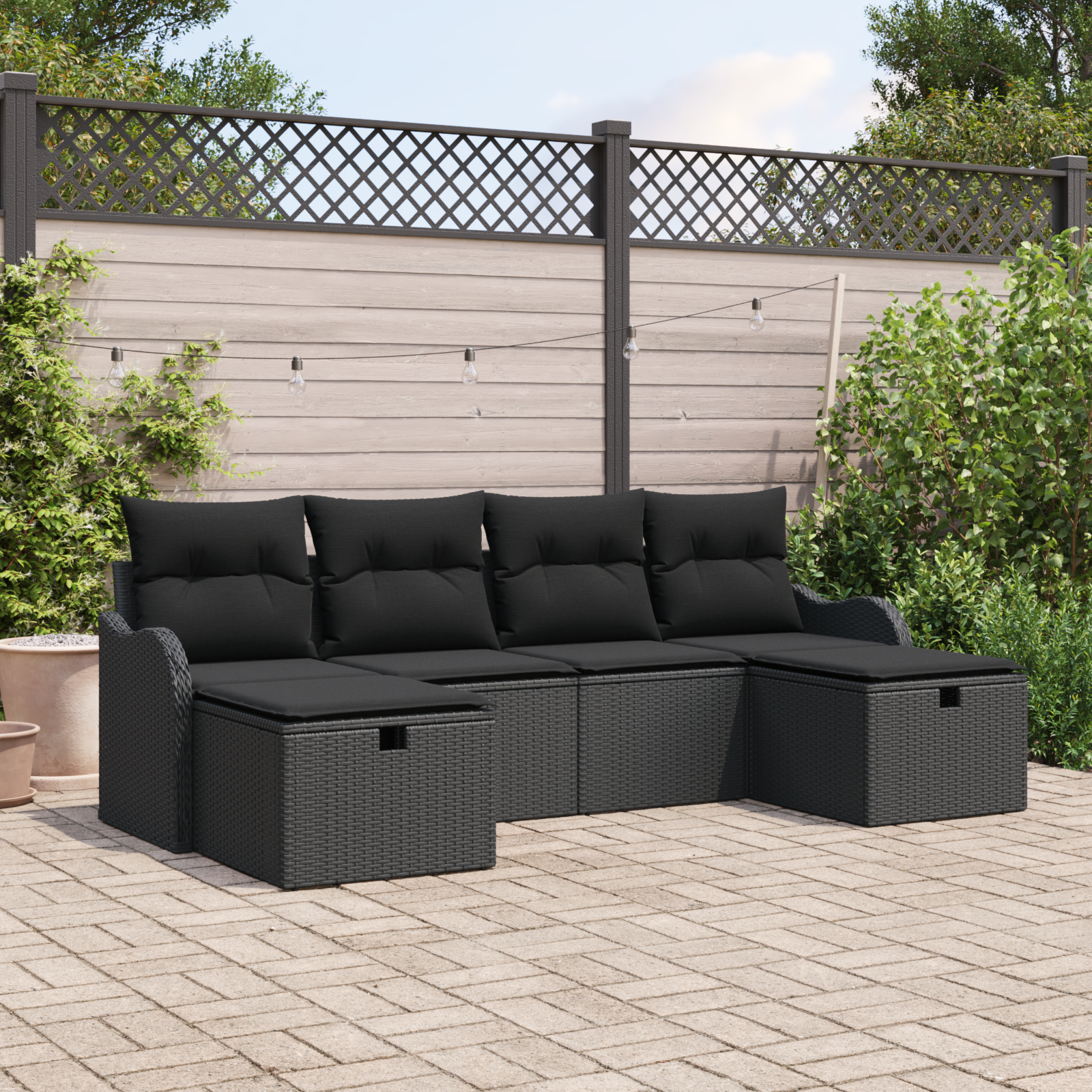 Thumbnail - vidaXL 6-tlg. Garten-Sofagarnitur mit Kissen Schwarz Poly Rattan