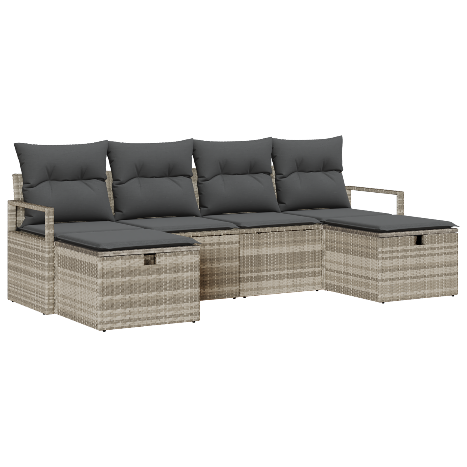 6 Piece Garden Sofa Set with Cushions Light Grey Poly Rattan - Image 2