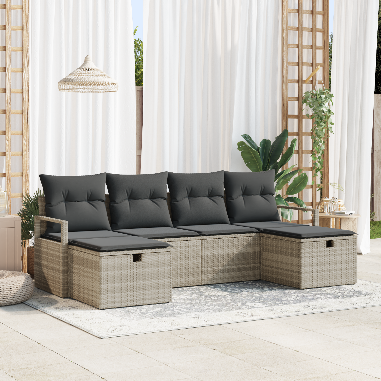 6 Piece Garden Sofa Set with Cushions Light Grey Poly Rattan