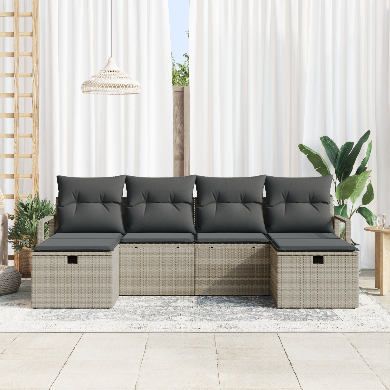 6 Piece Garden Sofa Set with Cushions Light Grey Poly Rattan - Image 3