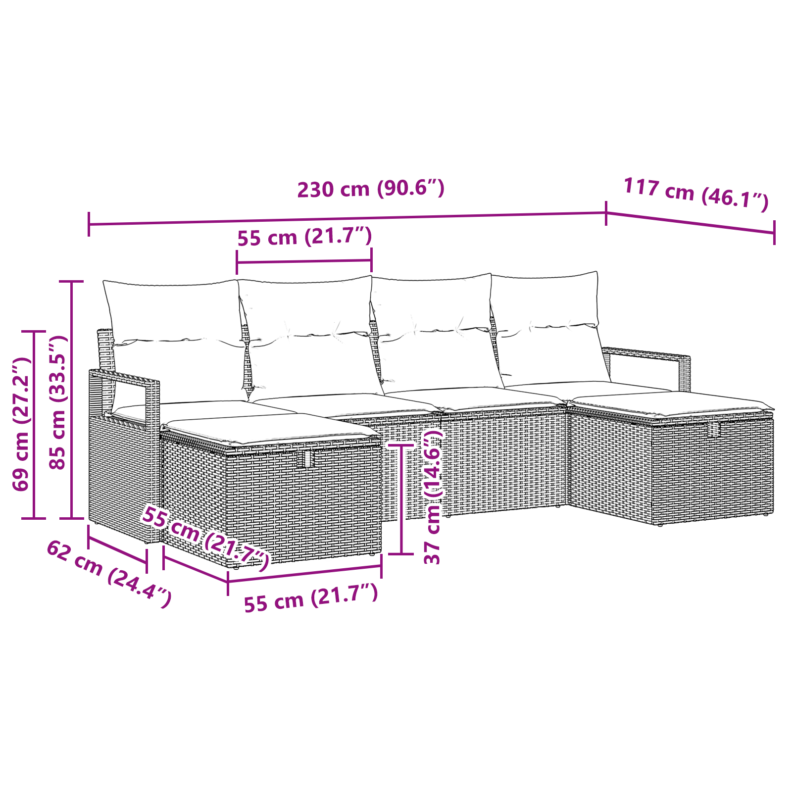 6 Piece Garden Sofa Set with Cushions Light Grey Poly Rattan - Image 9