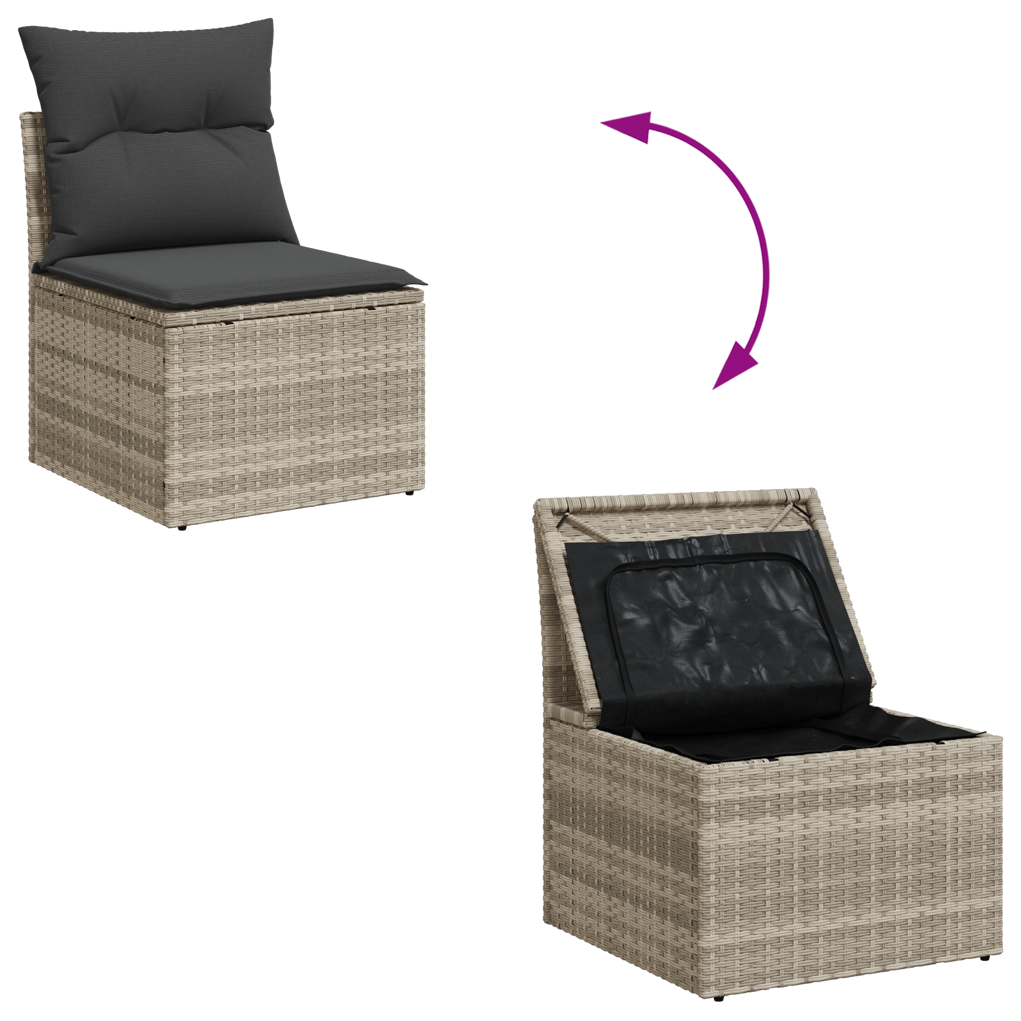 6-teiliges Garten-Sofa-Set mit Kissen in hellgrauem Poly-Rattan – Bild 11