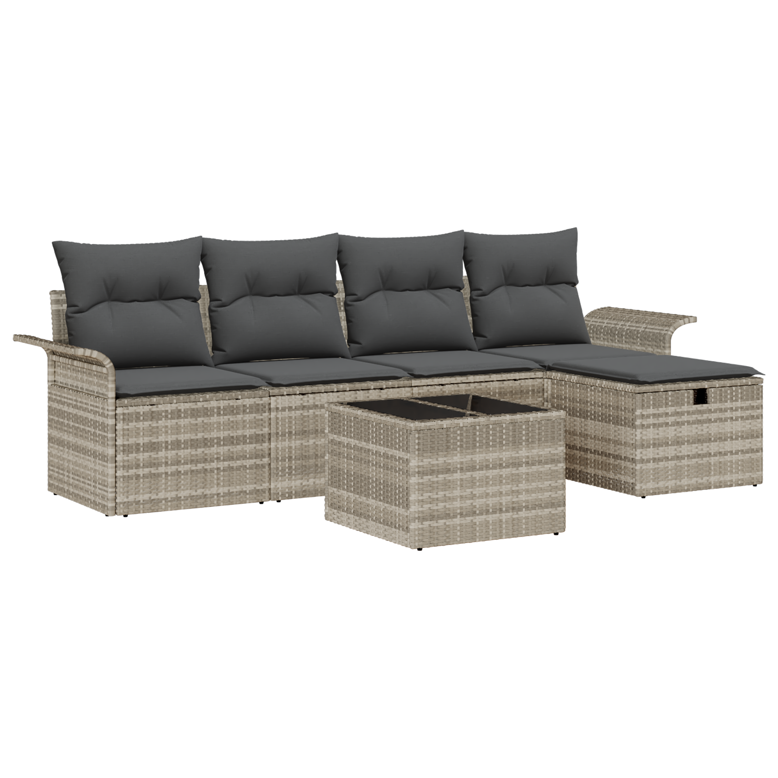 6-teiliges Garten-Sofa-Set mit Kissen in hellgrauem Poly-Rattan – Bild 2
