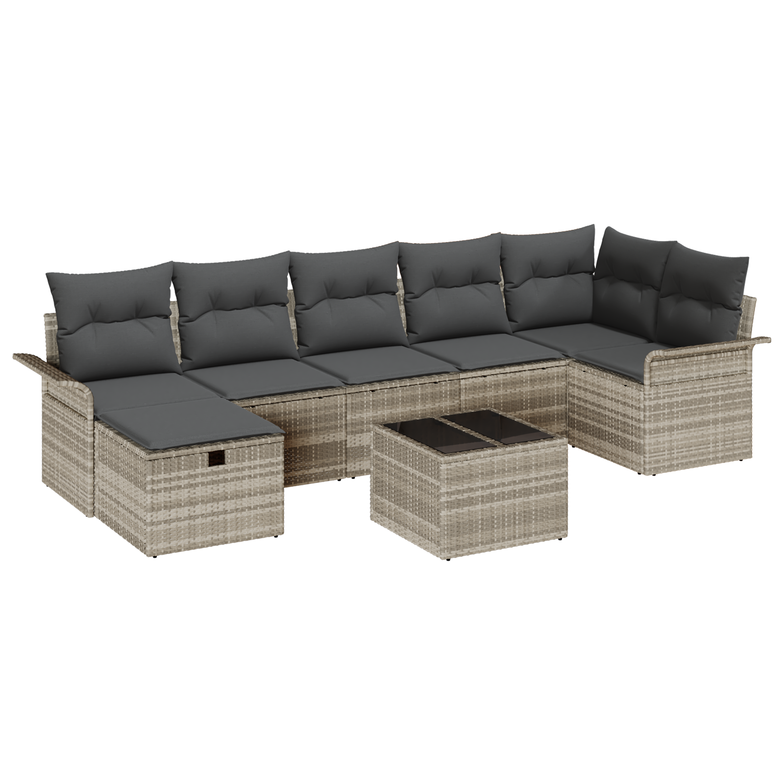 8-teiliges Garten Sofa Set mit Kissen in Hellgrau aus Poly Rattan – Bild 2