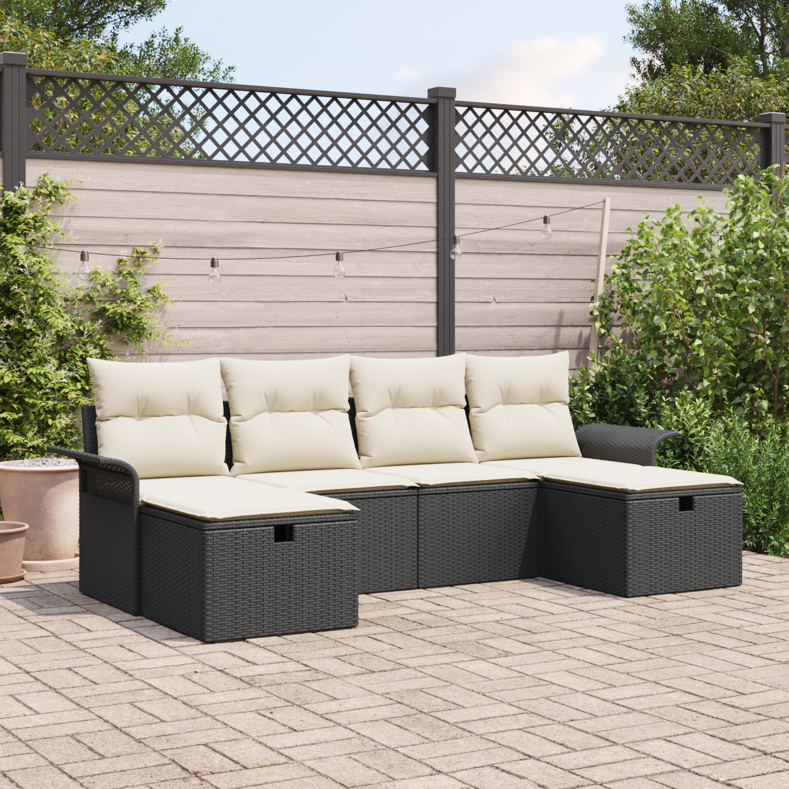 Thumbnail - vidaXL 6-tlg. Garten-Sofagarnitur mit Kissen Schwarz Poly Rattan