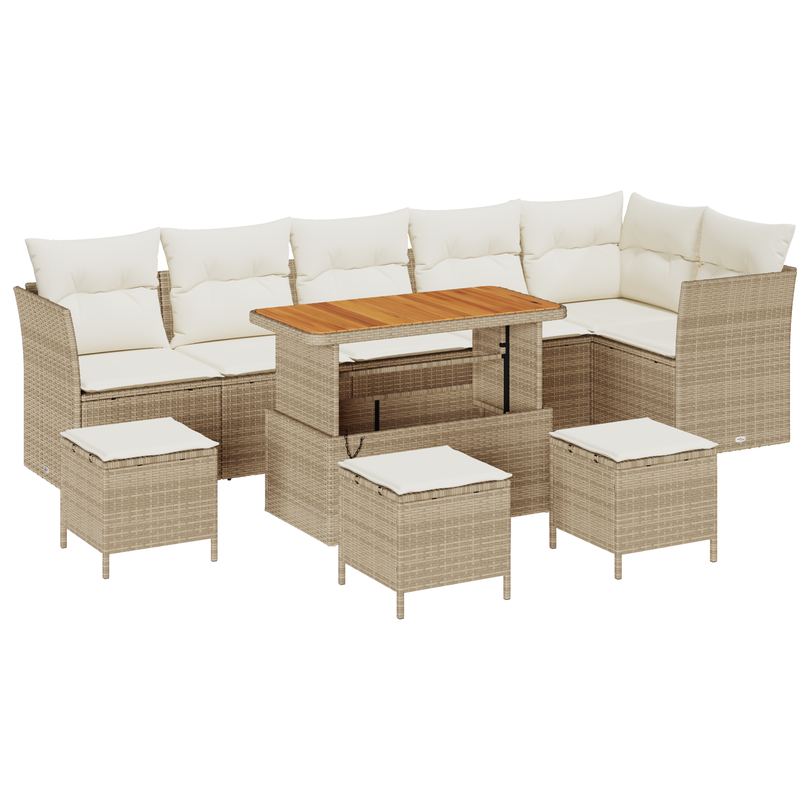 Thumbnail - vidaXL 10-teiliges Garten-Sofa-Set mit Kissen in Beige aus Poly-Rattan und Akazie