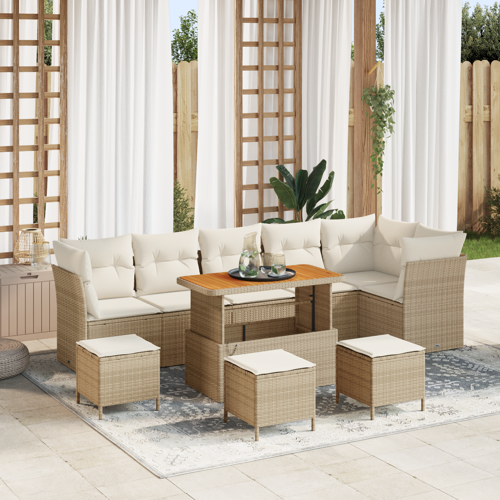 Thumbnail - vidaXL 10-teiliges Garten-Sofa-Set mit Kissen in Beige aus Poly-Rattan und Akazie
