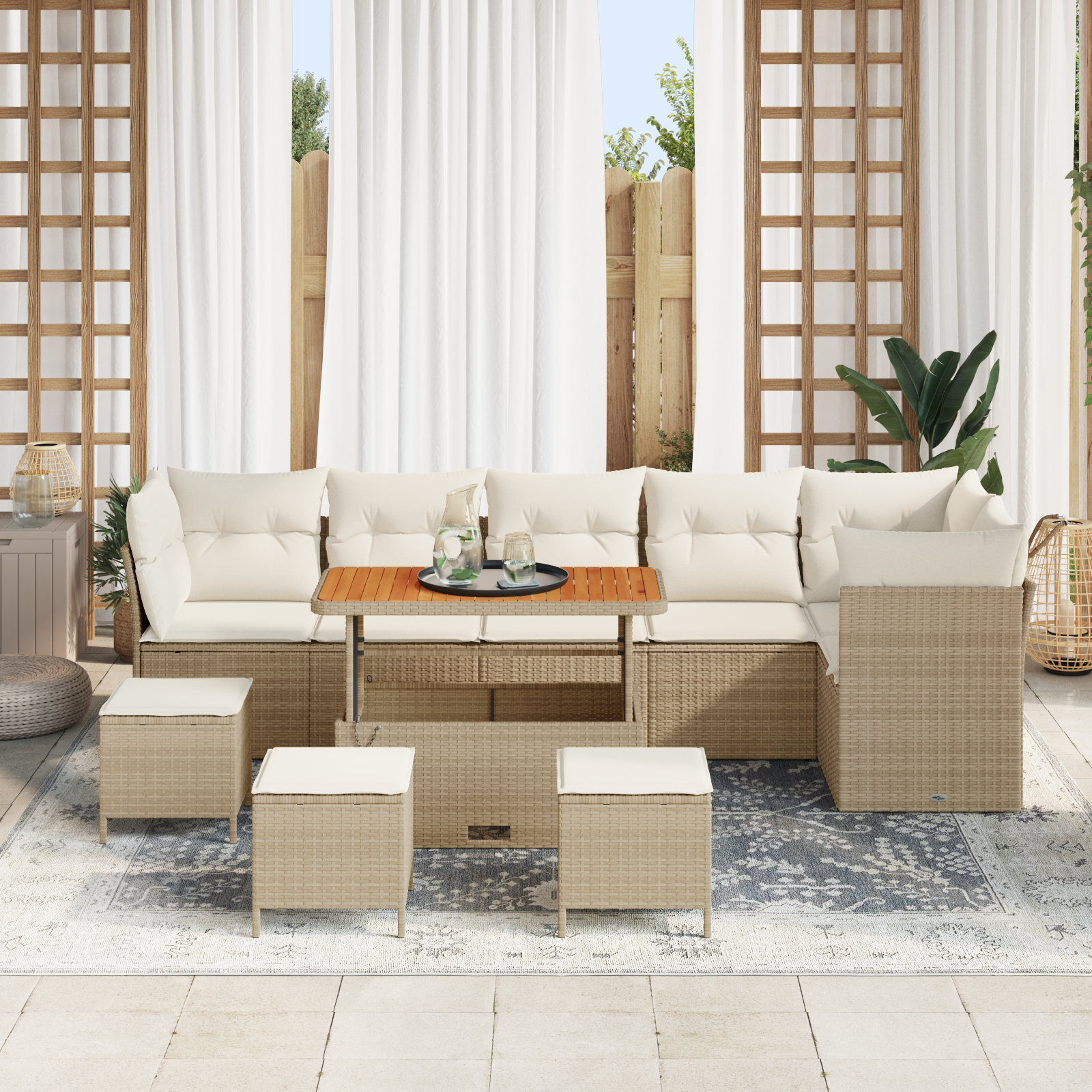 Thumbnail - vidaXL 10-teiliges Garten-Sofa-Set mit Kissen in Beige aus Poly-Rattan und Akazie