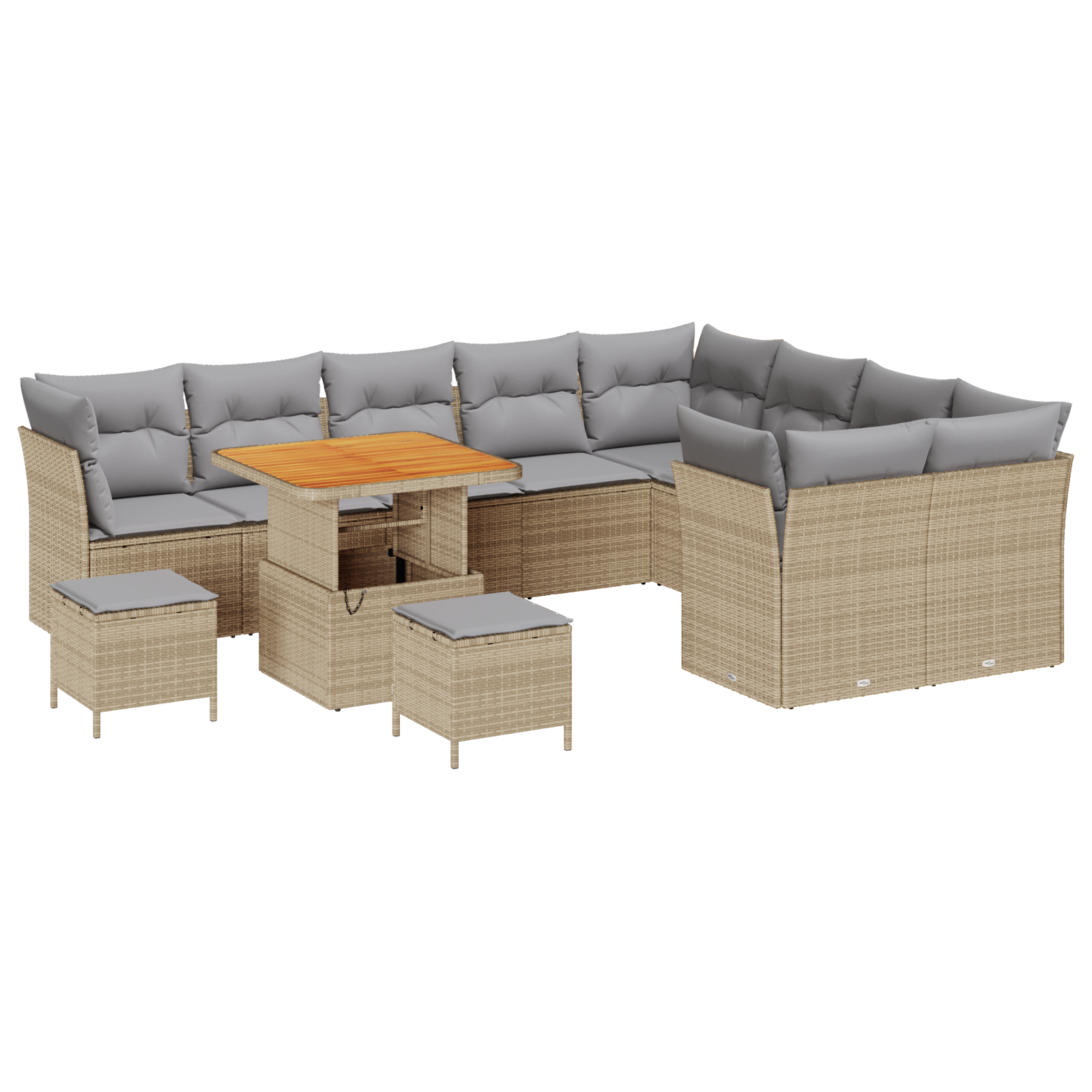 Thumbnail - vidaXL 12-teiliges Garten-Sofa-Set mit Kissen in Beige aus Poly Rattan und Akazie