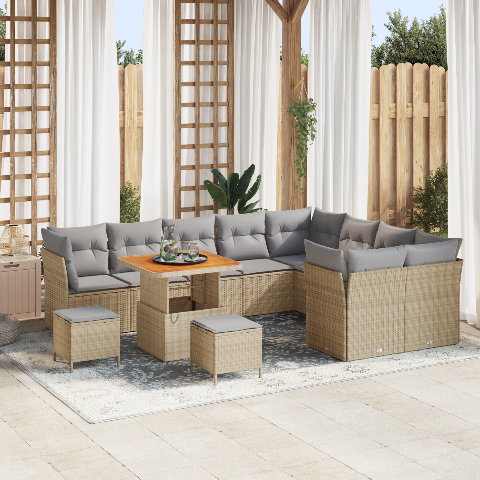 Thumbnail - vidaXL 12-teiliges Garten-Sofa-Set mit Kissen in Beige aus Poly Rattan und Akazie
